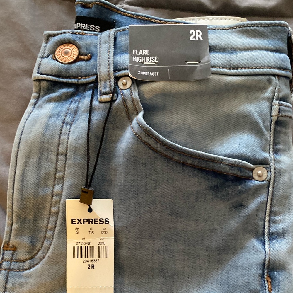 Express Women's Light Blue Flare High-Rise Jeans